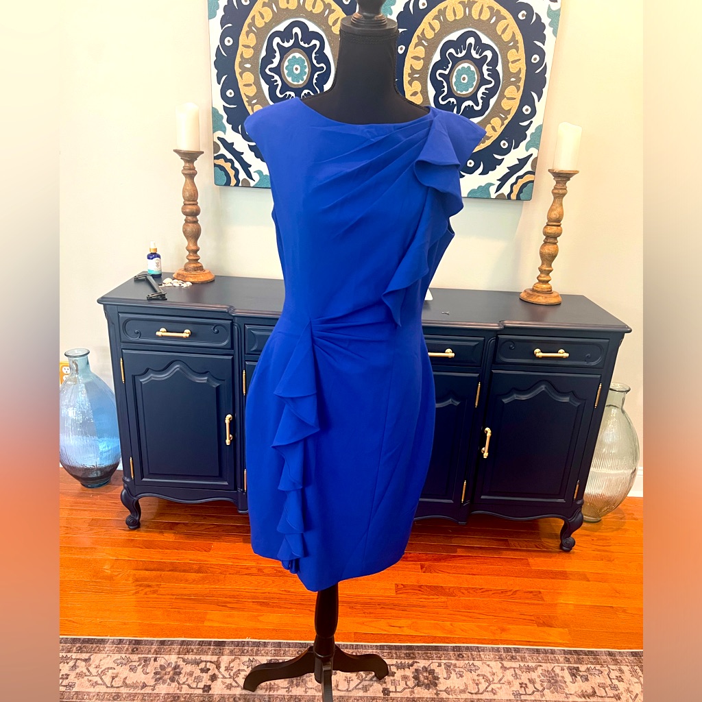 Calvin Klein Royal Blue Ruffle Detail Dress Size 8 Like New